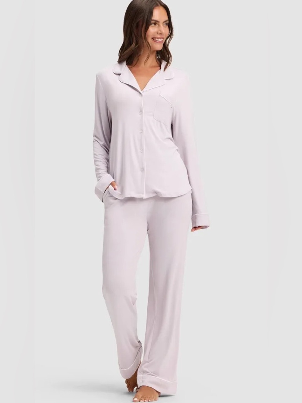 Cozy earth Bamboo Stretch-Knit Long Sleeve Pajama Set lavender